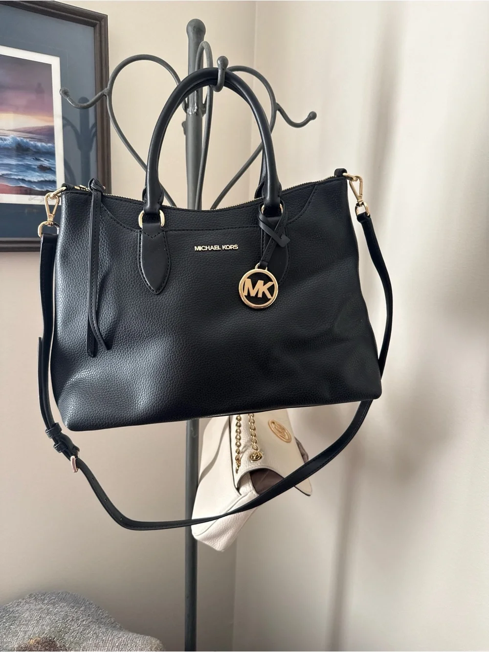 Michael Kors Black Leather Satchel with Gold Hardware